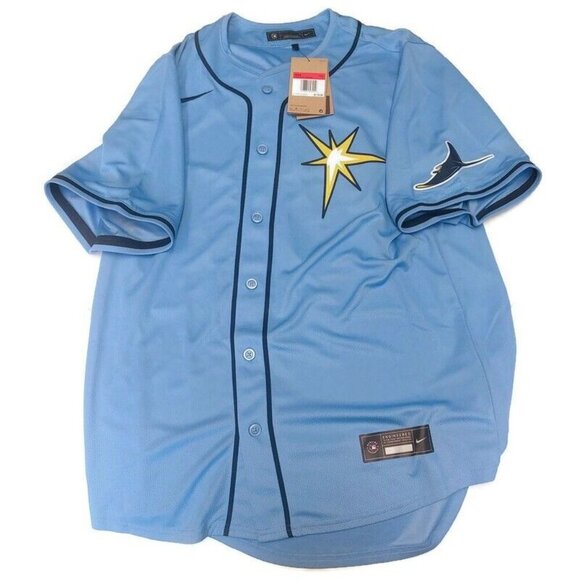 Nike Tampa Bay Devil Rays Full Button Jersey Mens Size L Wander Franco #5 Blue - Picture 3 of 9